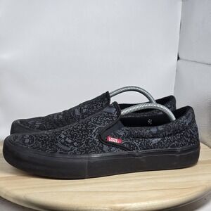 Mens size 11 Sketchy Tank x Vans Slip-On Shoes Pro 'Black Reflective' Skateboard